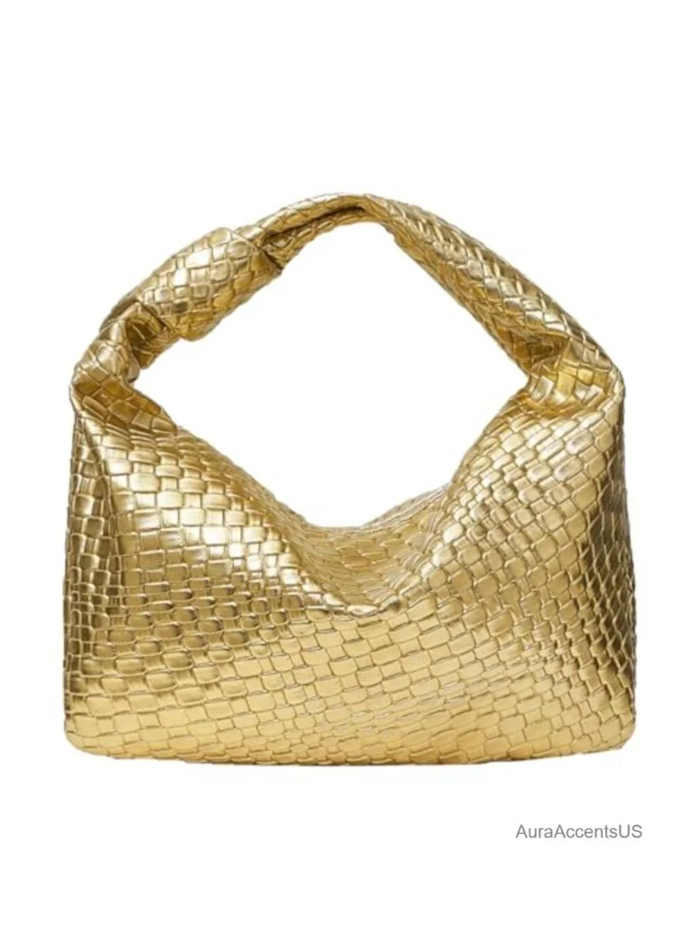Woven Hobo Bag with Knot Strap Faux Leather Clutch Purse Zipper